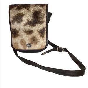 Leather Crossbody Animal Hair Print Brown Western Handbag Purse